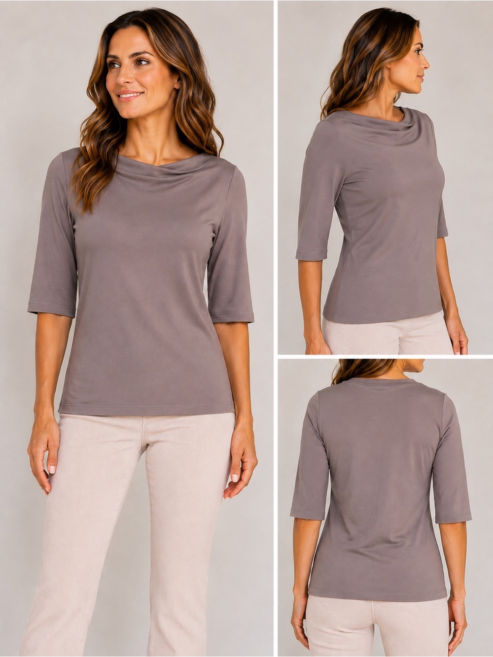 KENAR 1/2 Sleeve Jersey Knit Blouse Top M Taupe